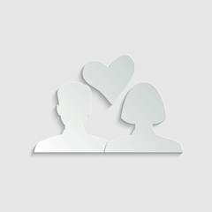 paper couple in love icon. man and woman in love icon. symbol of love. icon with mirror shadow