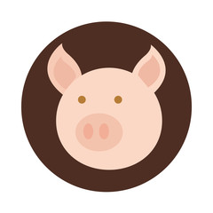 agriculture farm pig animal head cartoon block and flat icon