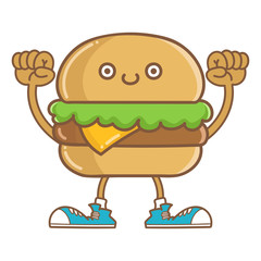 kawaii smiling cheese hamburger icon cartoon