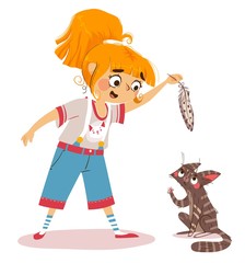 little girl with a cat