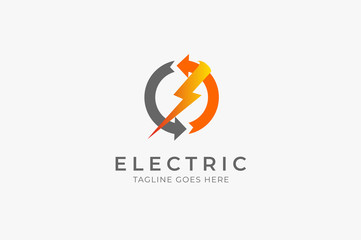 Electric logo, lightning bolt and two arrow combination, Flat style Logo Design Template,vector illustration