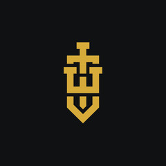 Letter W logo with sword. creative minimal monogram symbol. Universal elegant vector sign design. Premium business logotype. Graphic alphabet symbol for corporate business identity