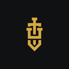 Letter U logo with sword. creative minimal monogram symbol. Universal elegant vector sign design. Premium business logotype. Graphic alphabet symbol for corporate business identity