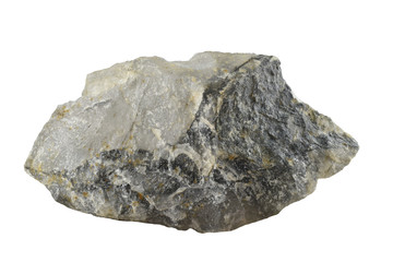 Piece of raw natural chalcedony, mineral stone isolated on the white background