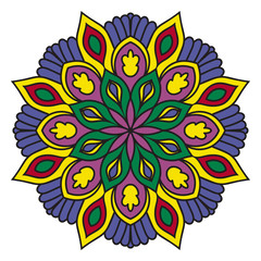Colorful mandala. Ornamental round doodle flower isolated on white background. Geometric circle element. Vector illustration. 