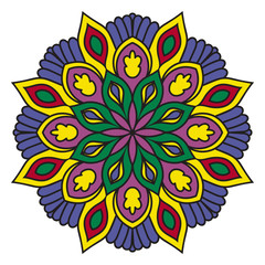 Colorful mandala. Ornamental round doodle flower isolated on white background. Geometric circle element. Vector illustration. 