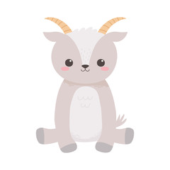 cute little goat sitting animal cartoon isolated white background design