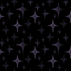 Seamless abstract watercolor pattern with violet stars for fabric and decor, party, new year