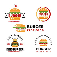 Vector Burger logo set. Burger restaurants emblems. Hamburger labels, emblems, logo. burger house, restaurant with burger. Burger house Logo template.