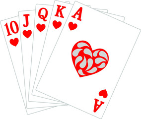 Royal Flush of Hearts. Poker cards.  Vector illustration.