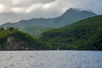 A view across a bay in St Lucia as a storm approaches