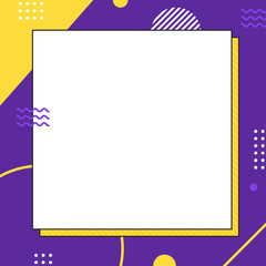 Colorful purple memphis style in square size. Abstract creative background. Template for advertising or banner with copy space for text. Modern graphic design illustration.