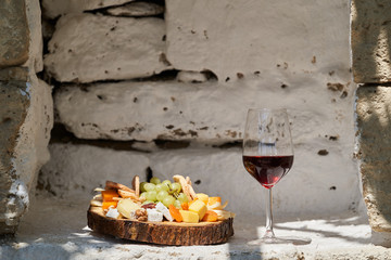 Wine and snack set. Antipasto and catering table