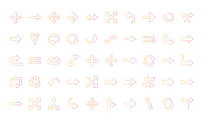 Arrows gradient style 50 icon set design of direction web forward and infographic theme Vector illustration