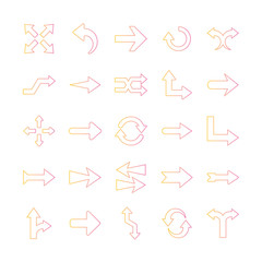 Arrows gradient style symbols set design of direction web forward and infographic theme Vector illustration