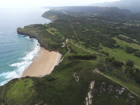 Asturias.  Coastal cliffs landscape in beach of Cue.Spain