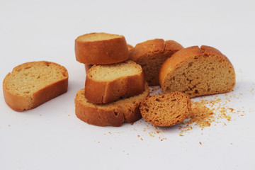 White bread crackers on a white isolated background