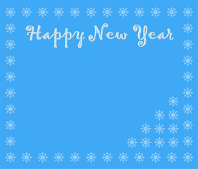 Naklejka na ściany i meble Frame for greeting Happy New Year. Blue background with abstract snowflakes.