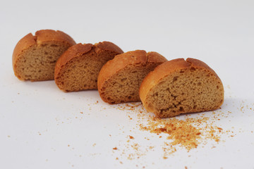 White bread crackers on a white isolated background