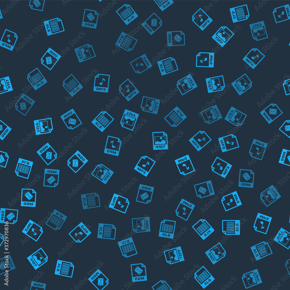 Poster set xls file document, mp3, tiff and msg on seamless pattern. vector.