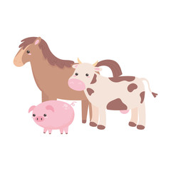 cute cow flowers tree grass cartoon animals isolated white background design