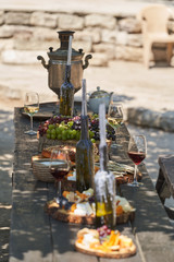 Wine and snack set. Antipasto and catering table
