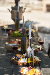 Wine and snack set. Antipasto and catering table