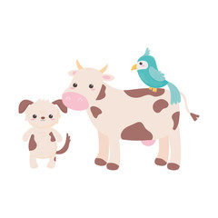 cute dog cow and parrot cartoon animals isolated white background design