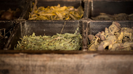 An old ayurvedic medicine / ingredients shop in Kerala, India