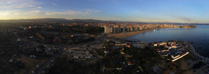Gijon, beautiful coastal city of Asturias,Spain. Aerial Drone Photo