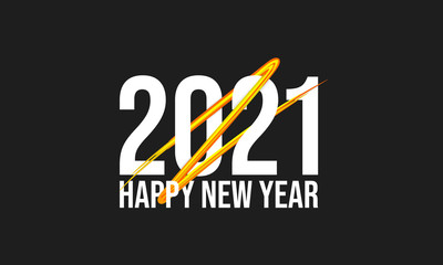 2021 Happy New Year lettering with colorful brush vector illustration.