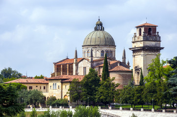 Fototapeta na wymiar View of San Giorgio in Braida - a Roman Catholic church in Verona, Northern Italy.
