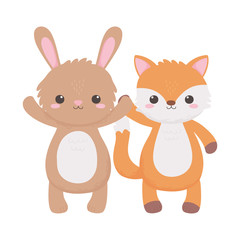 Obraz na płótnie Canvas cute rabbit and fox cartoon animals isolated white background design