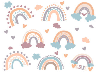 Cute vector pastel rainbow set Boho Rainbow clip art Elements for Baby shower 