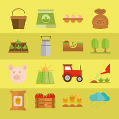 agriculture work equipment farm cartoon flat icon style