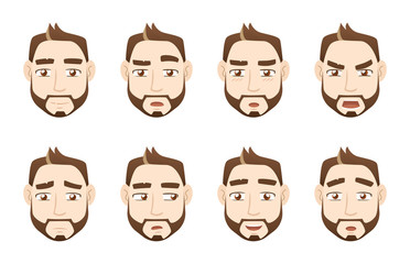 Young man face expression set