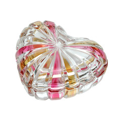 Glass heart shaped jewel case isolated on white