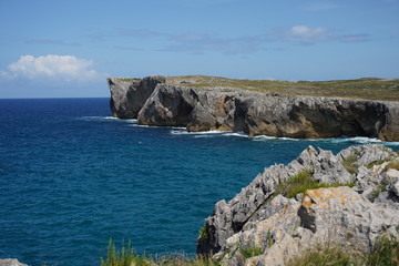 Fototapeta na wymiar Asturias. Beautiful natural landscape beach rock cliffs. Guadamia,Spain