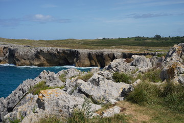 Asturias. Beautiful natural landscape beach rock cliffs. Guadamia,Spain