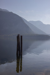 sunrise over Lake Halstatter in the village of Hallstatt in the Austrian alps