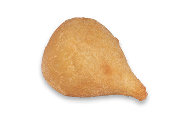 Coxinha. Traditional Brazilian cuisine snacks stuffed with chicken. Isolated on white background. Copy space.
