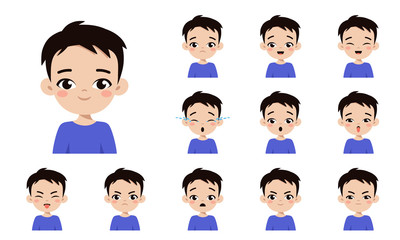 Boy facial emotions set. Kids face with different expressions. Cartoon character