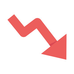 red arrow downward diagram financial crisis isolated icon white background