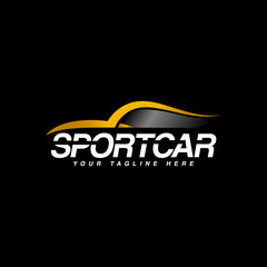 Sport car logo design template isolated on black background
