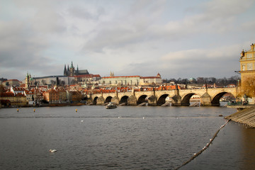 Blick auf einen Teil von Prag mit der Karlsbrücke.