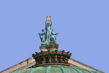 Statue d'Apollon la Poésie et la Musique sur le Dome de l'Opéra Garnier à Paris en...