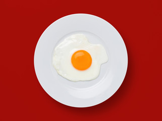 fried egg on red background