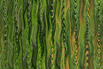 Abstract zigzag pattern with waves in green and orange tones. Artistic image processing created by floral photo. Beautiful multicolor pattern for any design. Background image
