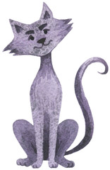 The purple cat. Autumn clip Art for Halloween with animals. Watercolor illustration for a Halloween party.