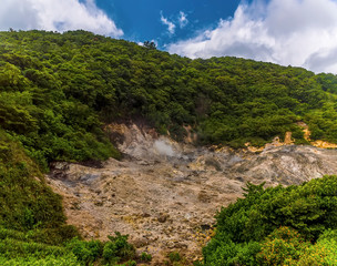 Fototapeta na wymiar A panorama view of the Sulphur Springs near to Soufriere in St Lucia